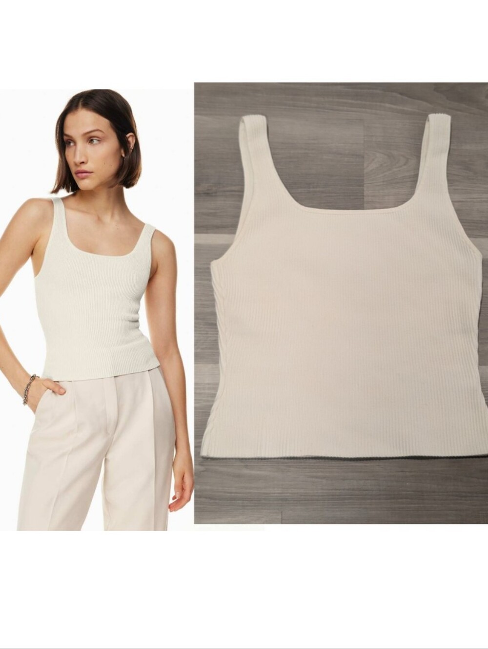 Aritzia Babaton | Sculpt Knit Squareneck Tank In Matte Pearl